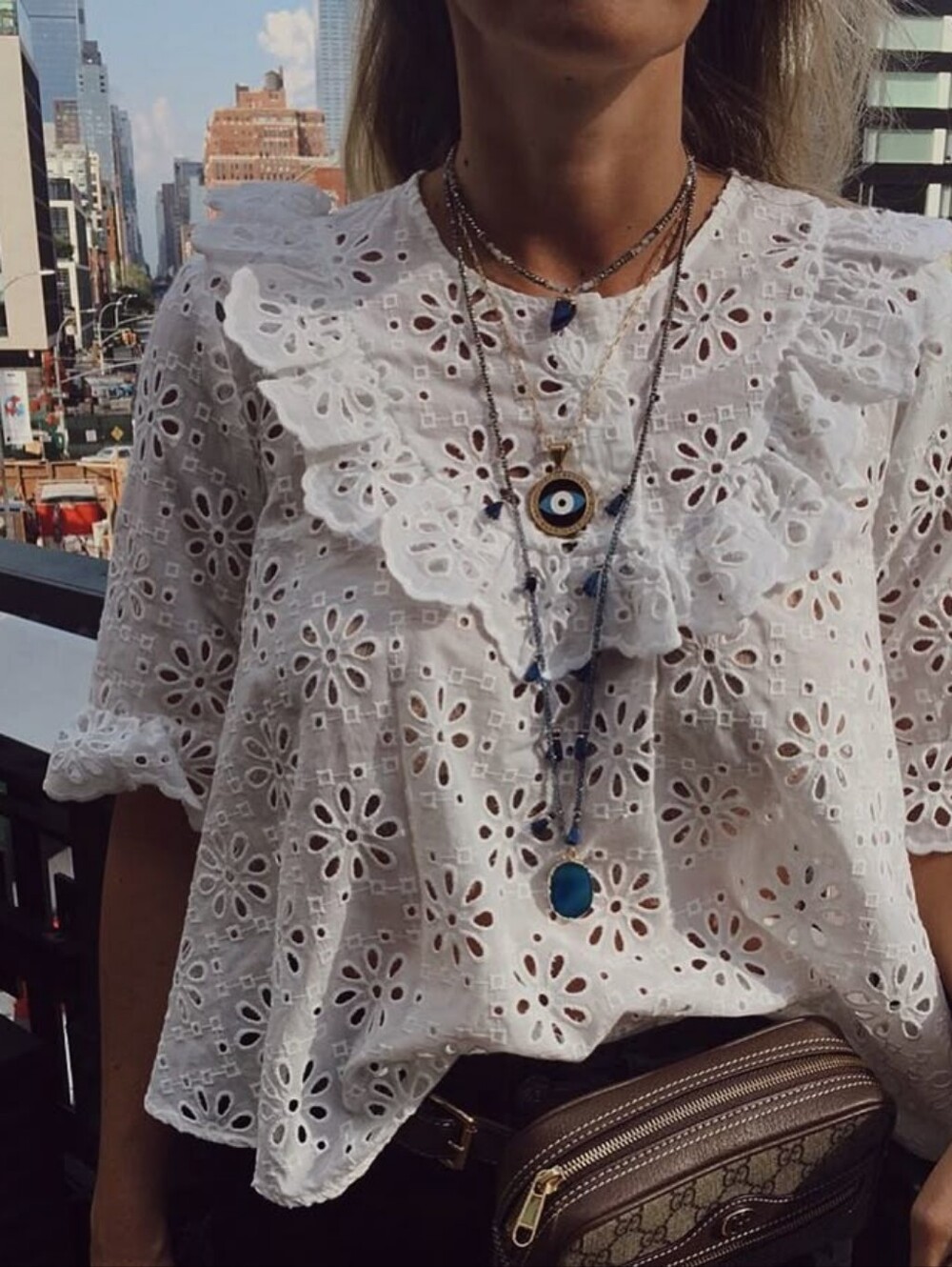 NWT Zara Eyelet Embroidered Cotton Ruffle Boho Victorian Romantic Blouse Top XS